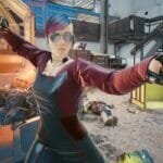 V posing with Gorilla Arms in Cyberpunk 2077