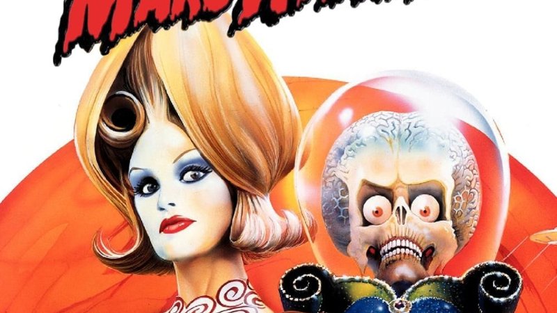 Two martians stare menacingly on the poster for Mars Attacks!