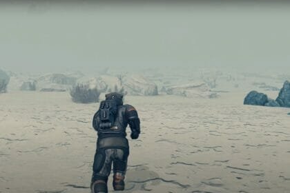 Starfield planet surface snowy