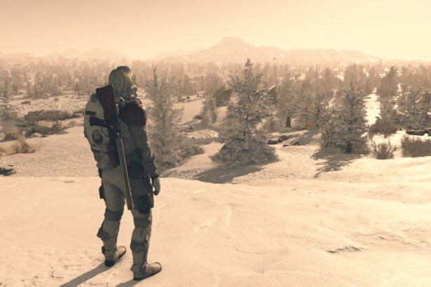 The Starborn admires a snowy expanse in Starfield