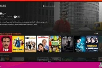 Tubi home search recommendations, including Her, a movie about AI